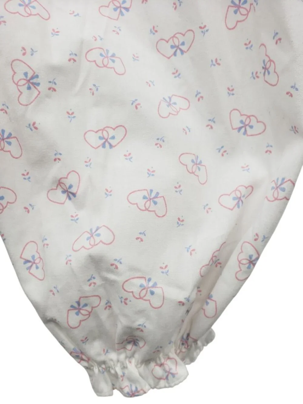 Vintage Baby Girl Smocked Bubble Romper Puff Sleeve Bow Heart White Pink 6-9 Mos